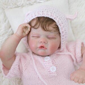 💫 Bnnpuu Reborn Baby Dolls Pink Soft Fabric Body Hat Clothes Closed Eyes Kids
